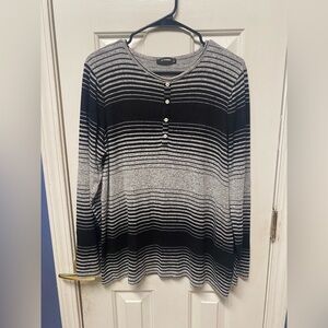 LC Waikiki Striped Stretch T-Shirt-Black XL Long sleeve scoop neck lightweight